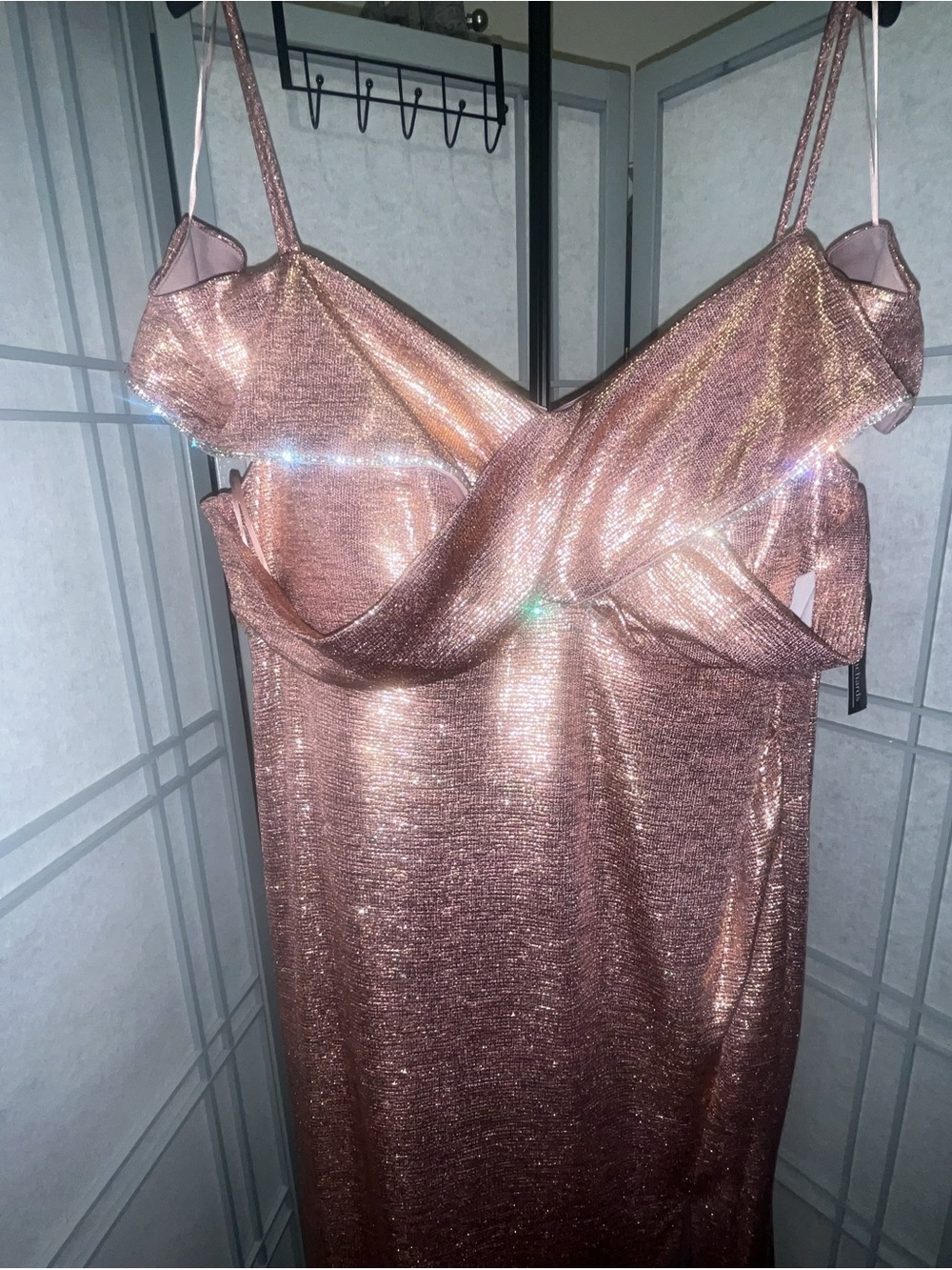 Shimmer Spaghetti-Strap Slip Dress - Rose Gold